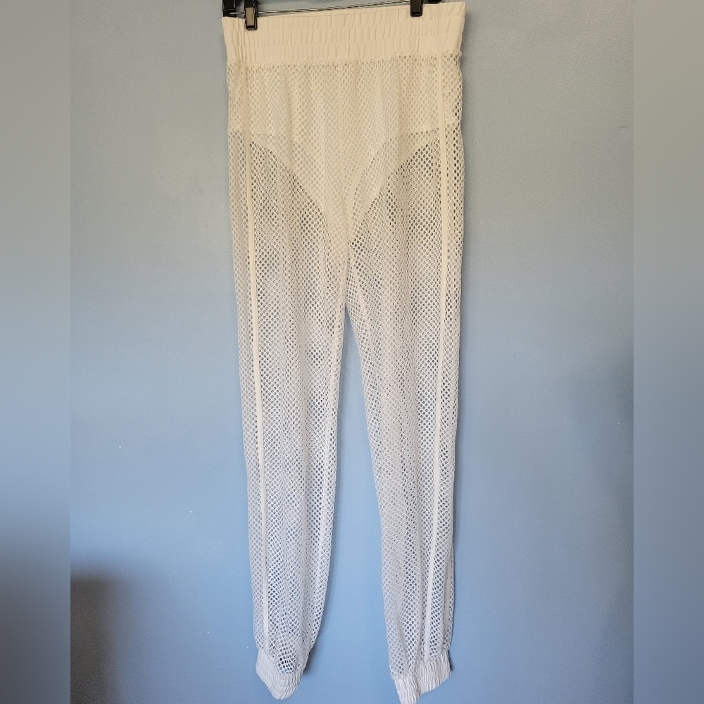 JW Signature Mesh Cover-up Jogger Pants Cream Size Large